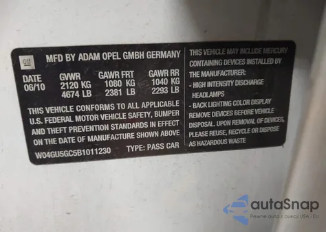 2011 Buick Regal Cxl Russelsheim from USA, damaged, VIN W04GU5GC5B1011230